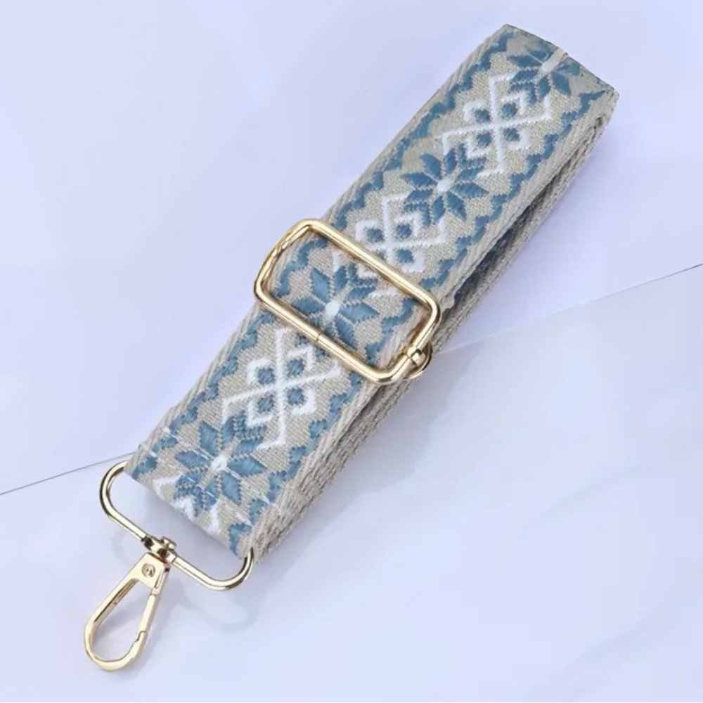 Chic Bag Strap Blue White Adjustable Purse Crossbody Strap Guitar Gold Accent S1